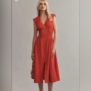 Anthropologie Red Midi Dress with Zipper